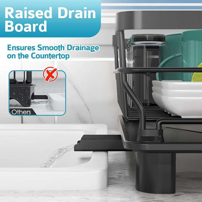 Dish Drying Rack for Kitchen Counter,12.8" W x 16.9" L,Black - Image 4
