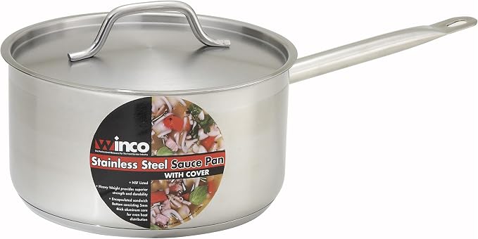 Winco 4 1/2 qt Heavy-Duty 4.5 qt Stainless Steel Sauce Pan with Cover - Image 2