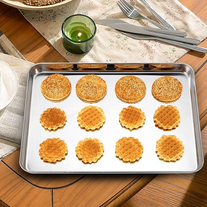 Wildone Baking Sheet Set of 3, Stainless Steel Cookie Sheet Cooking Sheet Pan for Baking & Roasting, 9/12/16 Inch, Non Toxic & Heavy Duty & Easy Clean - Image 6
