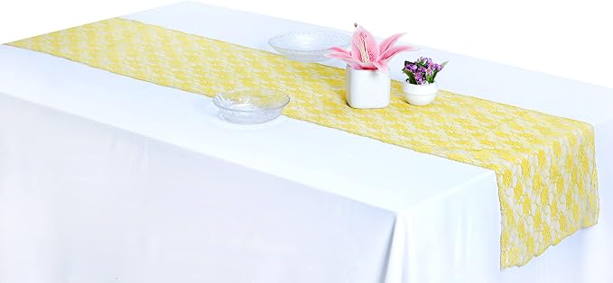 MDS Pack of 25 Wedding 12 x 108 inches Lace Table Runner for Wedding, Decorations for Birthday Parties, Banquets, Graduations, Engagements, and Runners fit Rectangle Round Table - Yellow - Image 4