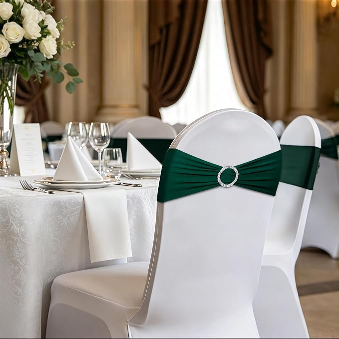 LEBENGURU Hunter Green Stretch Chair Sashes 30pcs with Buckle Slider - Image 2