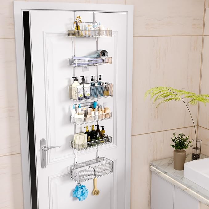 HapiRm Over Door Organizer Storage - Separable Door Organizer Hanging with 6 Metal Large Capacity Baskets for Bathroom Bedroom Kitchen Pantry Closet (Silver) - Image 2