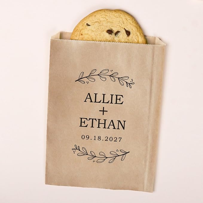 Big Dot of Happiness Personalized Rustic Leaves Paper Treat Bags, Custom Wedding Party Individual Candy Snack Favors, Greaseproof White Sandwich Cookie Bags - 25 Count - Image 2