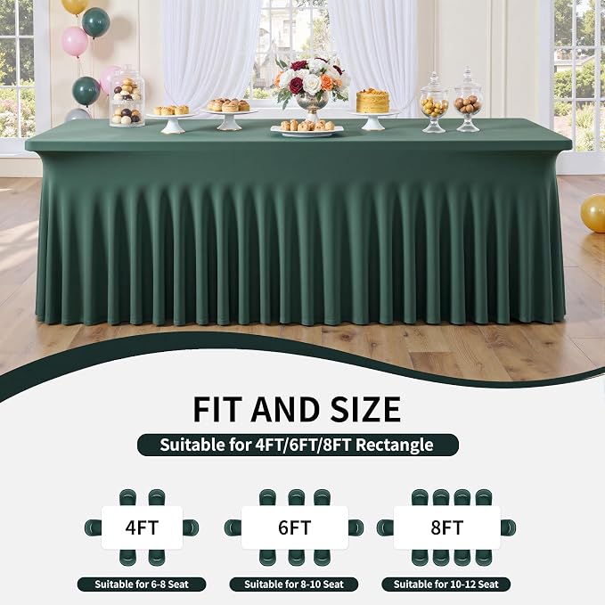 Spandex Tablecloth 6FT Rectangle Table Cover 4Pcs Hunter Green Wrinkle-Free - Image 6