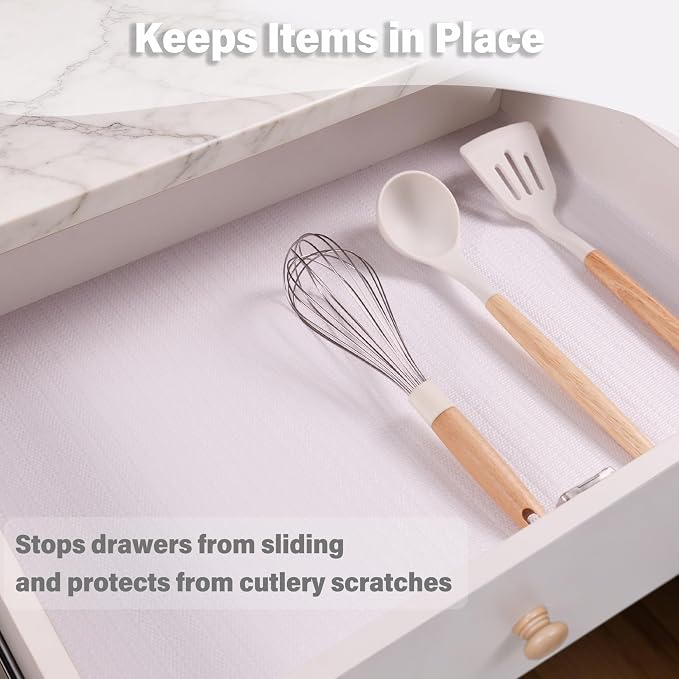 Drawer and Shelf Liners for Kitchen Cabinet,Non Slip Cabinet Liners for Shelves,Non-Adhesive Strong Grip Mats Protect Dresser Cupboard,Shelf Paper Easy to Clean-17.5IN x 30FT White - Image 4