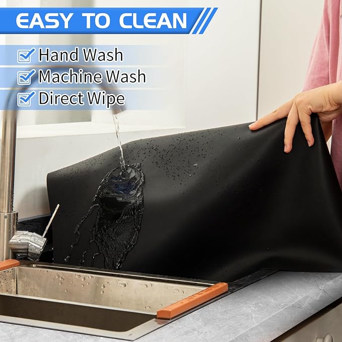 Warome Silicone Mat,36"x 23.6" Heat Resistant Mats for Countertop Protector,Nonstick Silicone Craft Mat/Placemats,Washable Silicone Mats for Kitchen Counter,No Creases Counter Mat-Black - Image 6
