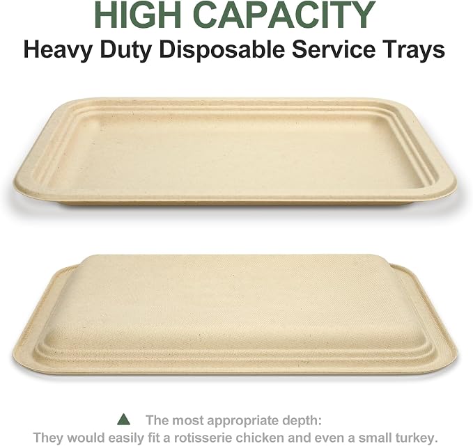 14 Inch Compostable Paper Plates, 60 Pack Heavy-Duty Bagasse Trays | Microwave & Freezer Safe, Biodegradable, Water & Oil-Resistant, Disposable Paper Plates for Birthday Weddings Parties BBQ - Image 3
