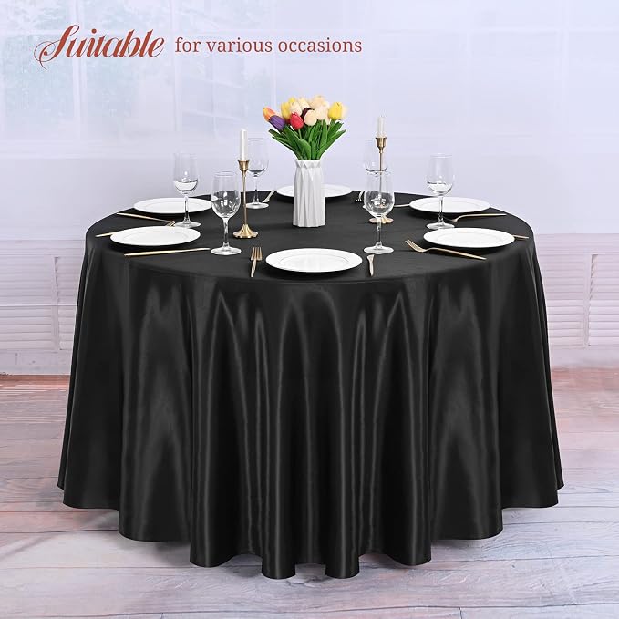 12 Pack 108 Inch Round Satin Tablecloth, Black - Image 3