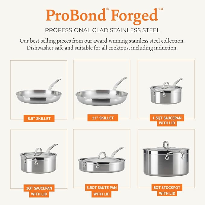 Hestan - ProBond Collection - Professional Clad Stainless Steel 10-Piece Ultimate Cookware Set, Induction Cooktop Compatible - Image 2