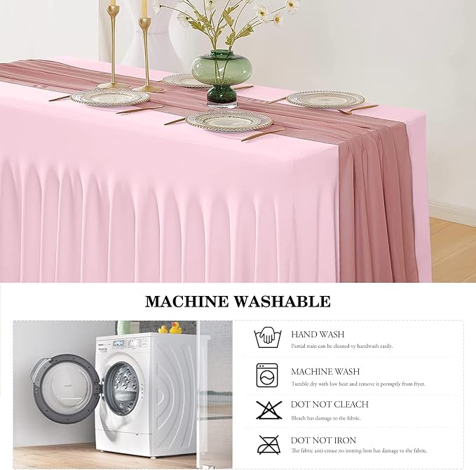 ManMengJi Table Cover and Skirts One-Piece for Folding Tables, 6FT Spandex Fitted Tablecloth with Ruffles Skirt for Weddings, Banquets, Parties, Vendors (Pink 1Pack) - Image 6