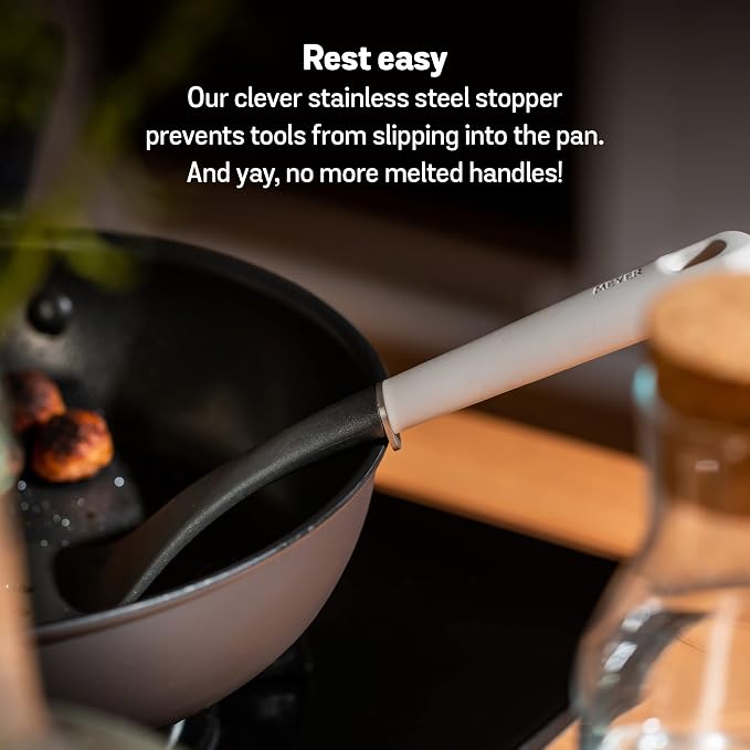 Meyer Everyday Nylon Tools/Cooking Utensils Set for Non Stick Cookware, 6 Piece: Slotted Turner, Solid Turner, Skimmer, Ladle, Slotted Spoon and Solid Spoon, Heat Resistant, Black with Gray Handles - Image 3