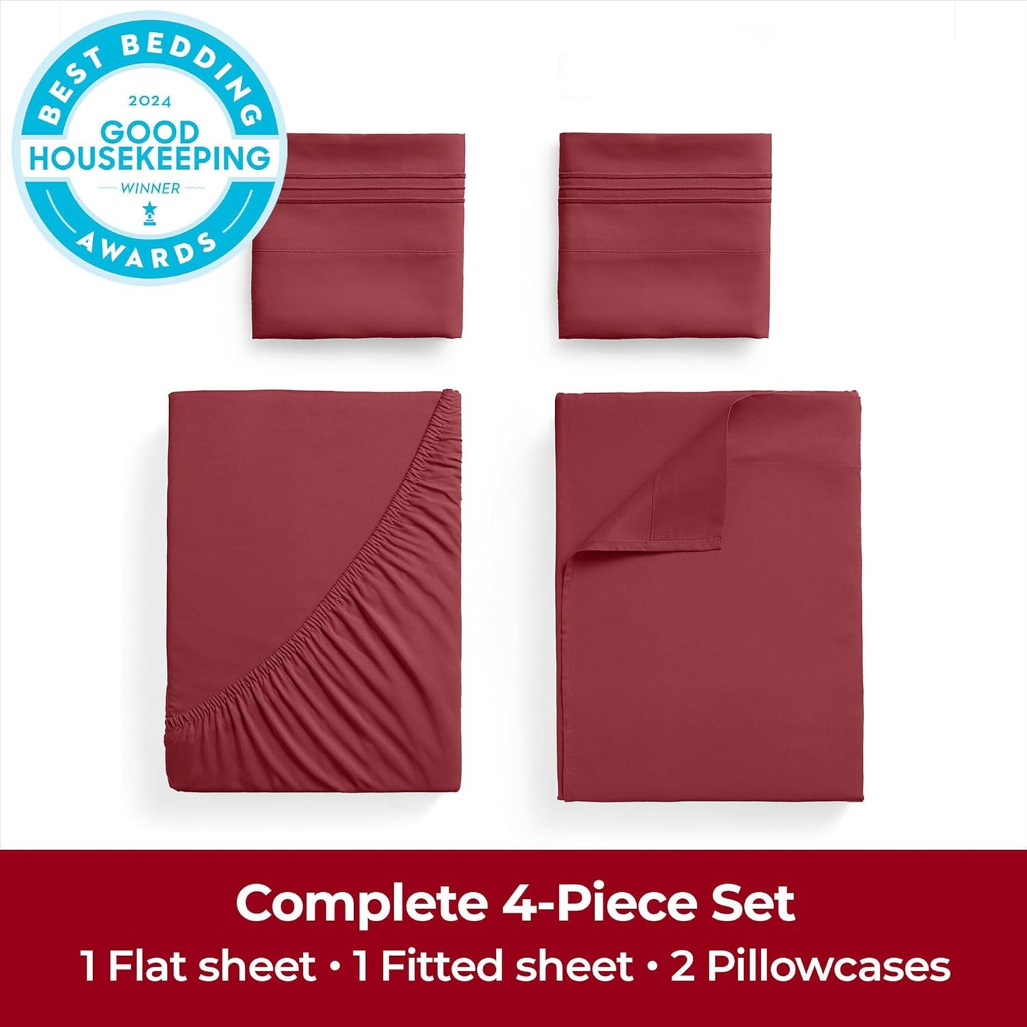 Mellanni Extra Deep California King Sheets - 4 PC Iconic Collection Bedding - Hotel Luxury, Ultra Soft, Cooling Bed Sheets - Wrinkle, Fade, Stain Resistant (Cal King, Brick Red)