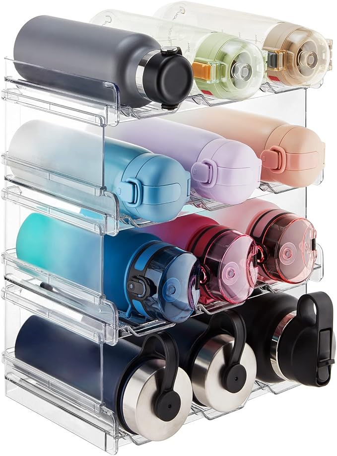 Lifewit 4 Tier Stackable Water Bottle Organizer for Cabinet, Plastic Bottle Holder Fits 12 Bottles/Tumblers up to 3.8" Diameter for Pantry/Countertop/Cupboard, 28 x 19 x 34 cm/11 × 7.5 × 13.4" by Lifewit