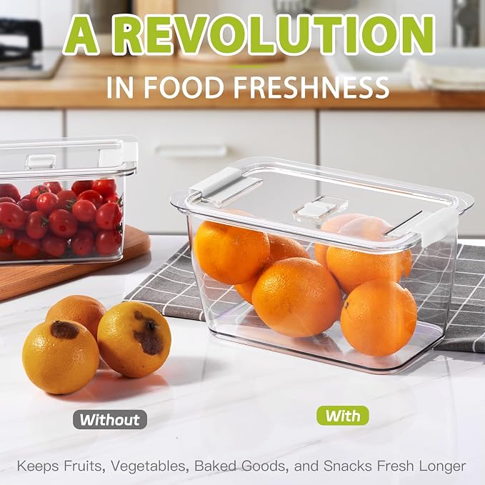 LUXEAR Fresh Container, 3PACK Produce Saver Container BPA Free Fridge Organizer for Vegetable Fruit and Salad Partitioned Food Storage Container with Vents Stay Fresh Containers Not Dishwashers Safe | BPA Free with Removable Colanders Leak-proof Fridge... - Image 7