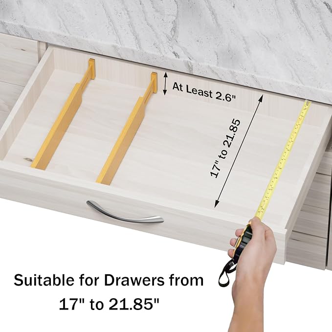 Bamboo Drawer Dividers Organizers, 2.56" High, 17"-21.8" Adjustable, 6 Pack - Image 5