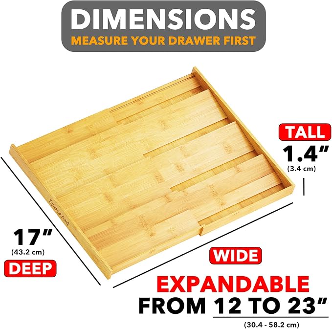 SpaceAid Bamboo Spice Drawer Organizer and Bamboo Drawer Dividers with Inserts and Labels, Kitchen Adjustable Drawer Organizers - Image 3