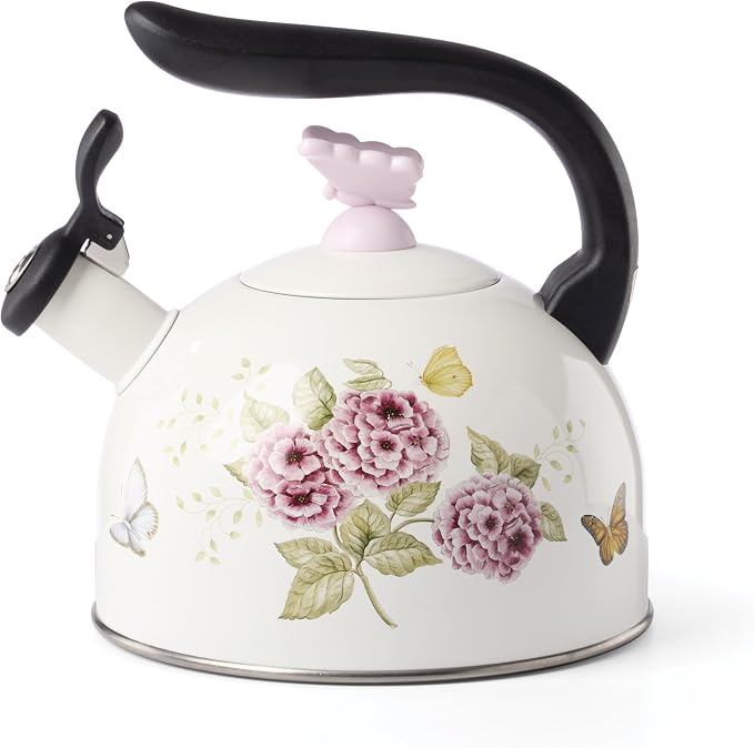 Lenox Butterfly Meadow Enamelware Tea Kettle, 84.5oz | dishwasher safe | floral design | for stovetop | 8.66 inch, 84.5oz, gift for women, kitchen kettle, kettle item - Image 2