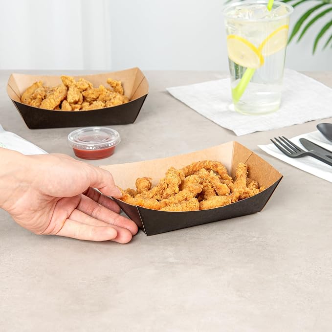Restaurantware Black Paper lb Food Tray Boat, 7.1 x 5.7 in, 50 Pack - Image 5