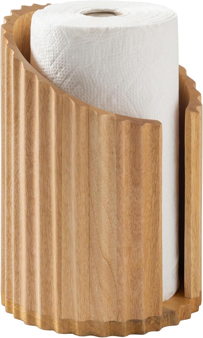 Anji Mountain Wooden Paper Towel Holder with Metal Holder, Holder Stand for Kitchen Roll Organizer & Kitchen Dining Table Home Décor, Countertop Fits Jumbo & Mega Rolls - Mango/Gold, Fluted - Image 2