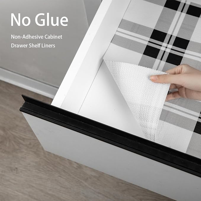 Drawer Shelf Liner for Kitchen Cabinets, Non Adhesive Slip Resistant Shelf Paper Easy to Clean, Strong Grip Thickened Waterproof Washable Mats for Pantry Shelves Cupboard Dresser(Black, 12 in x 10 FT) - Image 3