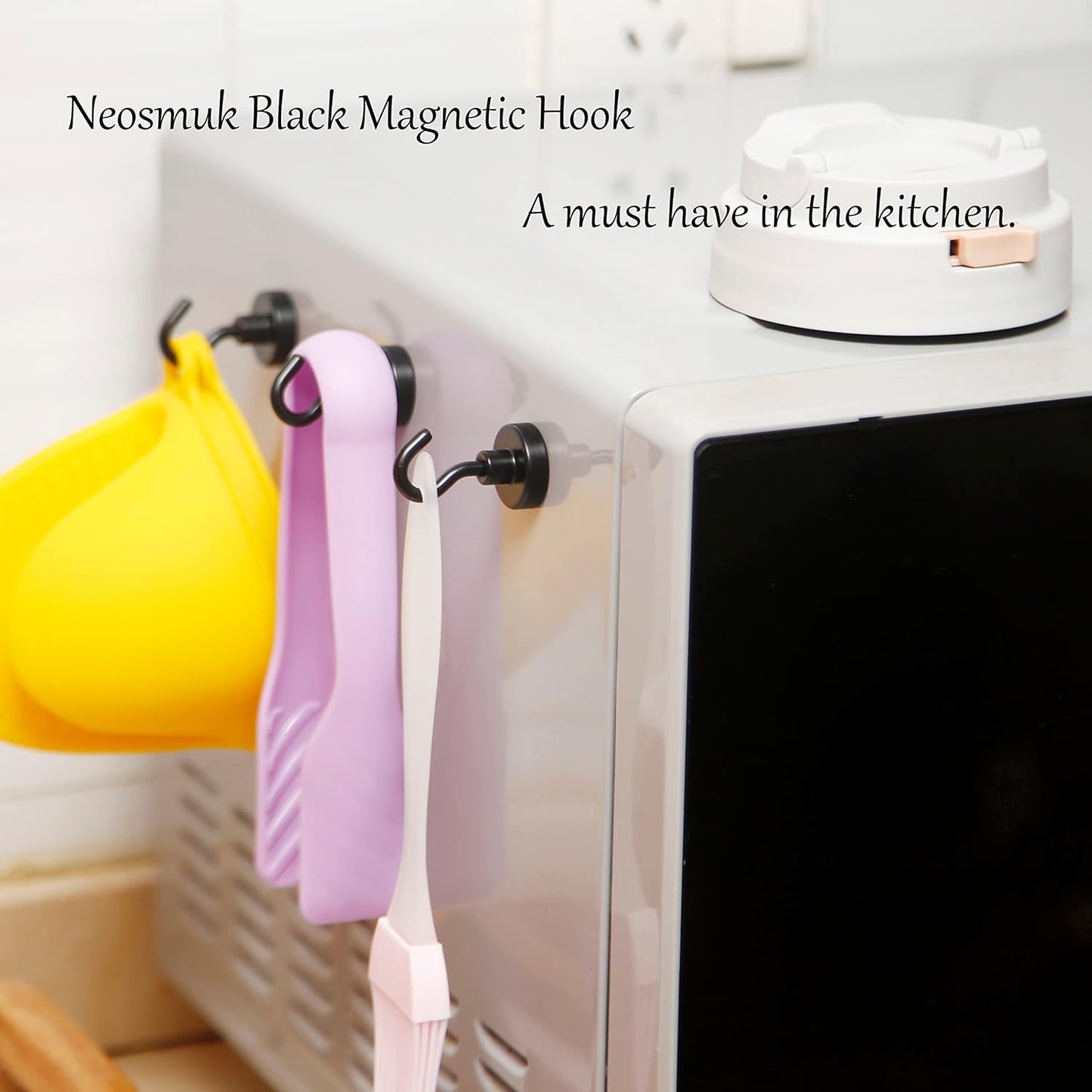 Neosmuk Black Magnetic Hooks, Heavy Duty Earth Magnets with Hook for Refrigerator, Extra Strong Cruise Hook for Hanging, Magnetic Hanger for Cabins, Grill (Black, Pack of 10)