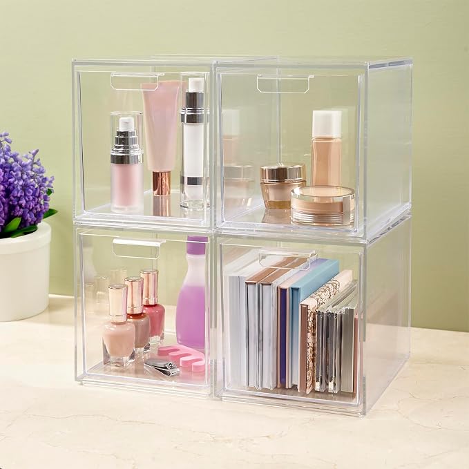 STORi Audrey Stackable Bin Clear Plastic Organizer Drawers | 2 Piece Set | Organize Cosmetics and Beauty Supplies on a Vanity | Made in USA - Image 7