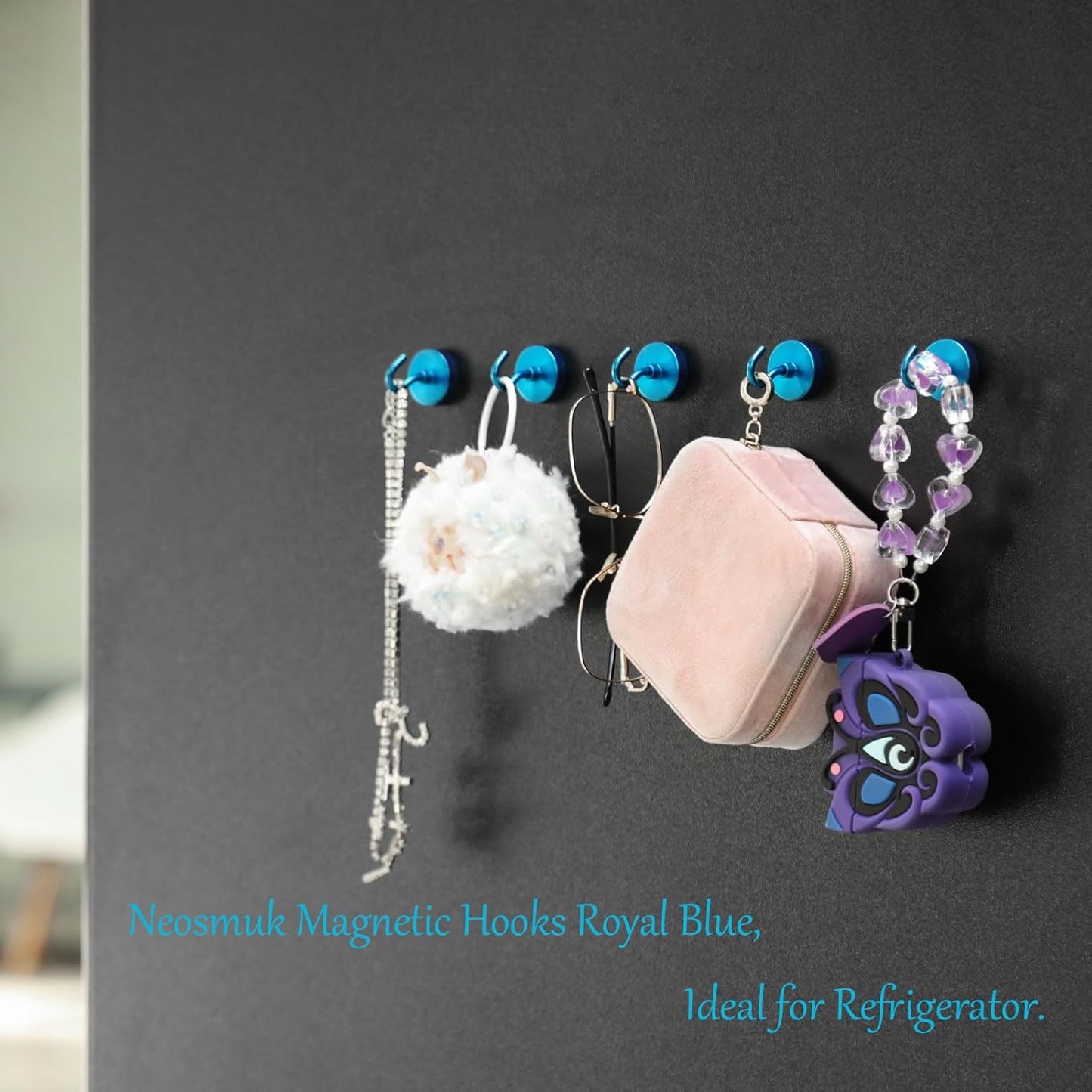 Neosmuk Magnetic Hooks Heavy Duty,Strong Magnet with Hook for Fridge, Super Neodymium Extra Strength Industrial Hooks for Hanging, Magnetic Hanger for Toolbox, Cruise, Grill(RoyalBlue,10 Pack)