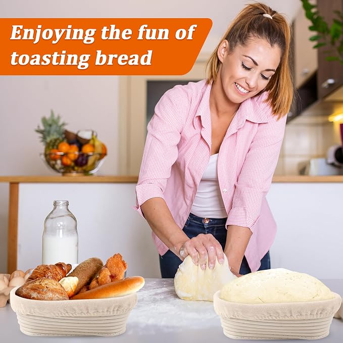 6 Pack Oval Banneton Proofing Basket Set 10 Inch, Natural Rattan Sourdough Bread Baskets with Linen Liners, Dough Baking Bowls for Professional & Home Bakers (10" Oval -6 Pack) - Image 7