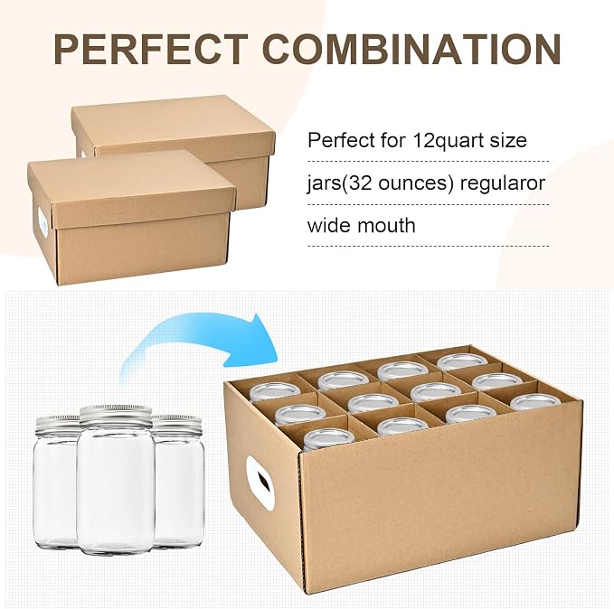 6 Pcs Canning Jar Storage Boxes,Fits 32 oz Jars Regular or Wide Mouth Canning Jar Storage,12 Cells Mason Jar Storage Boxes, Mason Jar Organizer for Storage & Moving - Image 4