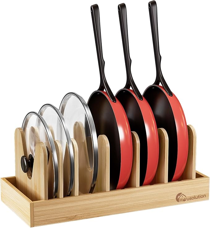 Housolution Bamboo Pot and Pan Lid Organizer Holder Storage Rack by Housolution