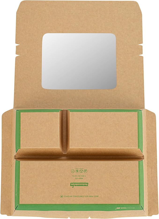 Restaurantware Paper Bento Box 100 Count 51 Ounces Paper Lunch Container Kraft Food Box, Greaseproof Disposable Three Compartment Meal Prep Box with Transparent PLA window - Image 17