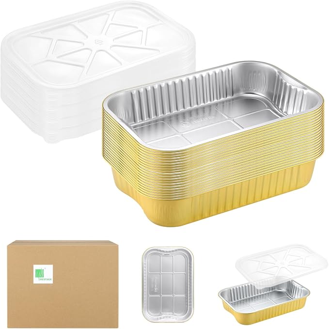 7.5 lb Foil Pans with Lids, 20 Pack, 13 x 8.8 Inch by MESTAEK