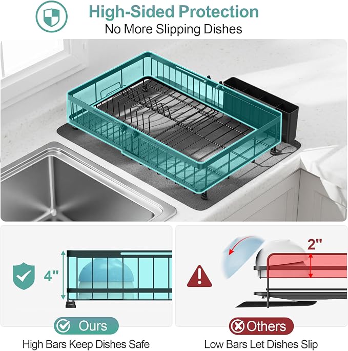 GSlife Large Dish Drying Rack - Expandable for Kitchen Counter, Black - Image 5