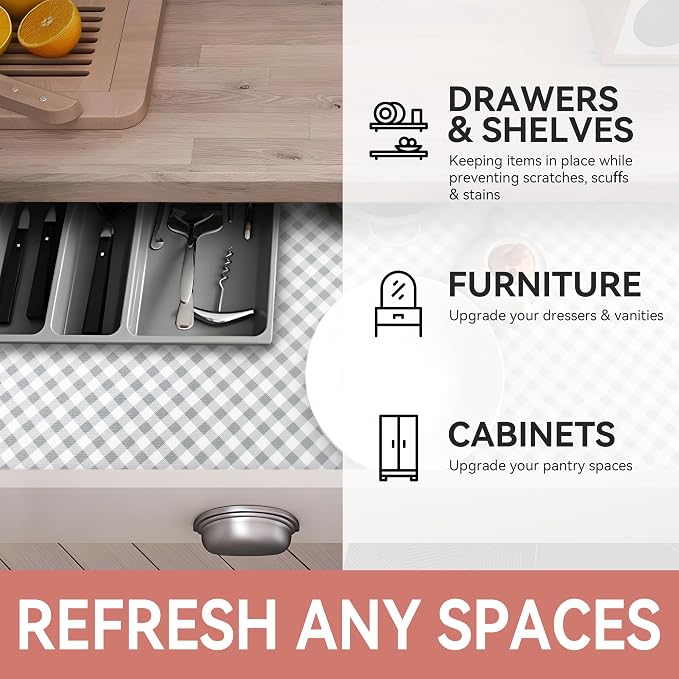Shelf and Drawer Liner,Non-Adhesive Non Slip 12 Inch x 10 Feet Plaid Gray - Image 6