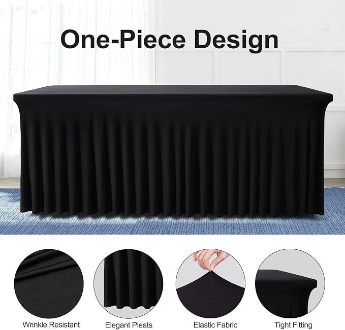 BDDC One-Piece Spandex Black Table Cloth Skirt for 6FT Rectangle Tables - Image 2