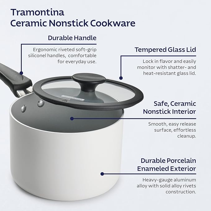 Tramontina Ceramic Non Stick 11-Piece Nesting Pots and Pans Set - White - Image 3
