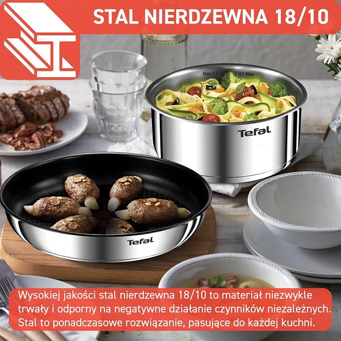 Tefal Ingenio L897SK04 20-Piece Cookware Set, Frying Pans with 2 Removable Handles, Induction, Non-Stick Coating, Stackable, Dishwasher Safe, Emotion L897SK04, Silver - Image 4