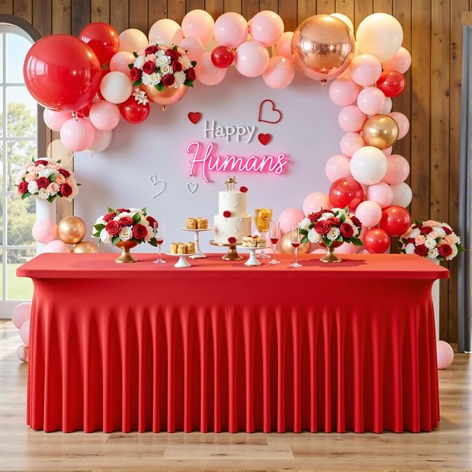 6 pk Red Spandex Tablecloth 6ft with Ruffle Skirt,Wrinkle Free High Stretch Fitted Tablecloths for 6 Foot Rectangle Tables,Pleated Skirts Spandex Table Covers 6ft for Christmas Party Banquet Wedding - Image 9