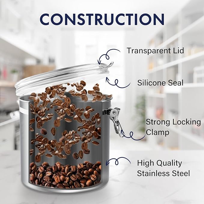 ENLOY 165oz Stainless Steel Airtight Canister for Kitchen with Clear Lid | Large Flour Coffee Bean Tea Cereal Sugar Cookie Metal Food Storage Canisters and Sturdy Locking Clamp, 7.7 x 7.7 x 8.4 Inches - Image 3