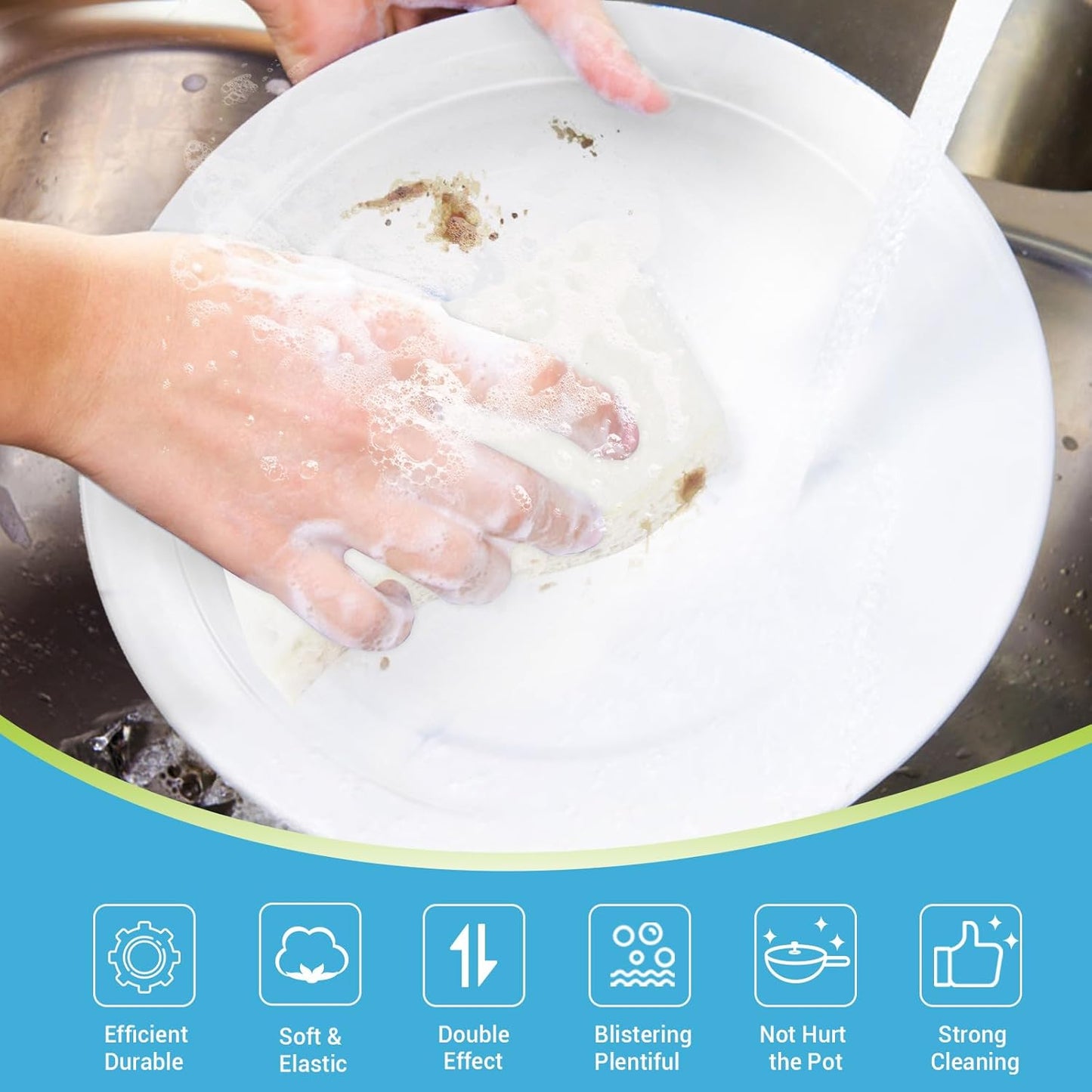 AIDEA Non-Scratch Scrub Sponge-6Count, Sponges Kitchen, Natural Sponge for Non-Stick Cookware, Cellulose Sponges for Dishes, Cleaning Power for Kitchen, Bathroom, Household