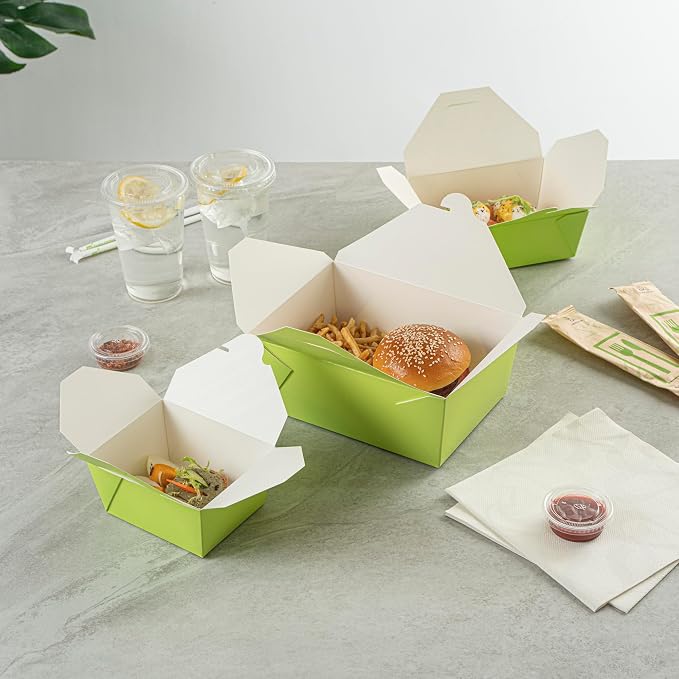 Restaurantware Bio Tek 98 Ounce Take Out Boxes 200 To Go Lunch Boxes - Tab-Lock Closure Heat-Tolerant Green Paper Disposable Lunch Boxes Greaseproof For Hot And Cold Foods - Image 8