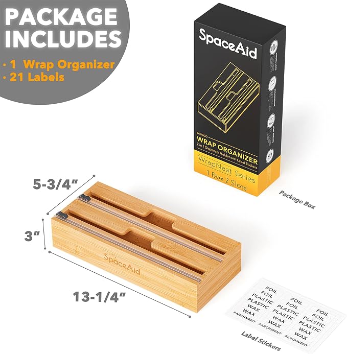 SpaceAid WrapNeat 4 in 1 Wrap Dispenser with Cutter and Labels, SpaceAid WrapNeat 2 in 1 Wrap Organizer with Cutter and Labels - Image 3