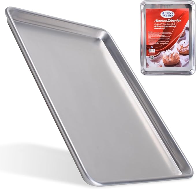 Alpine Cuisine Professional Full Aluminum Cookie Sheet 18x26-inch - Rimmed Baking Sheets for Oven - Durable, Oven-Safe, Easy to Clean, Commercial Quality - Great for Roasting & Baking by Aramco-Imports