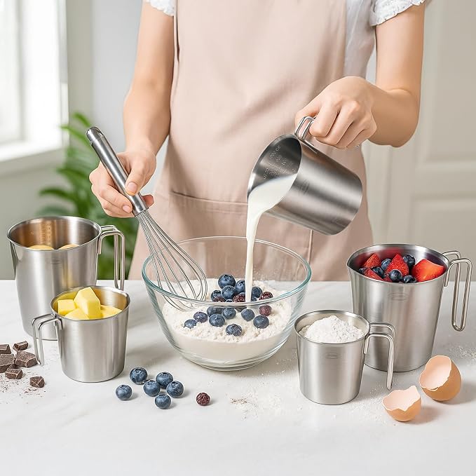 Newness 2-Pack Stainless Steel Measuring Cups Set, Metal Measuring Cup | (3 Marking Including Cup/ML/Oz Scale)(2 & 3 Cup) Metal Measuring Cup with Handle For Prepping, Baking and Cooking, Dishwasher - Image 7
