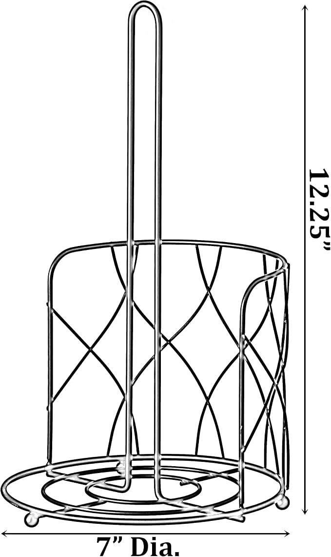Basicwise Paper Towel Holder Countertop Set of 2 - Black Iron Stand with Weighted Non-Slip Base, One-Handed Tear, Raised Base Keeps Towels Dry, Modern Kitchen or Bathroom Dispenser - Image 6