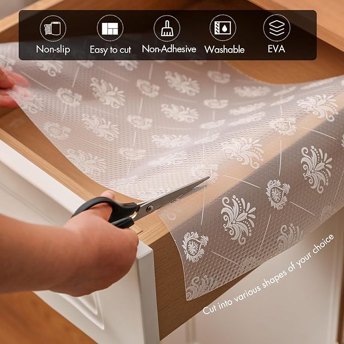 Cooyes Shelf and Drawer Liners for Kitchen Cabinets, Non-Adhesive Cabinet Liners, EVA Waterproof Durable Shelf Paper for Refrigerator, Shelves, Cupboard with Modern Pattern, Easy to Cut - Image 5