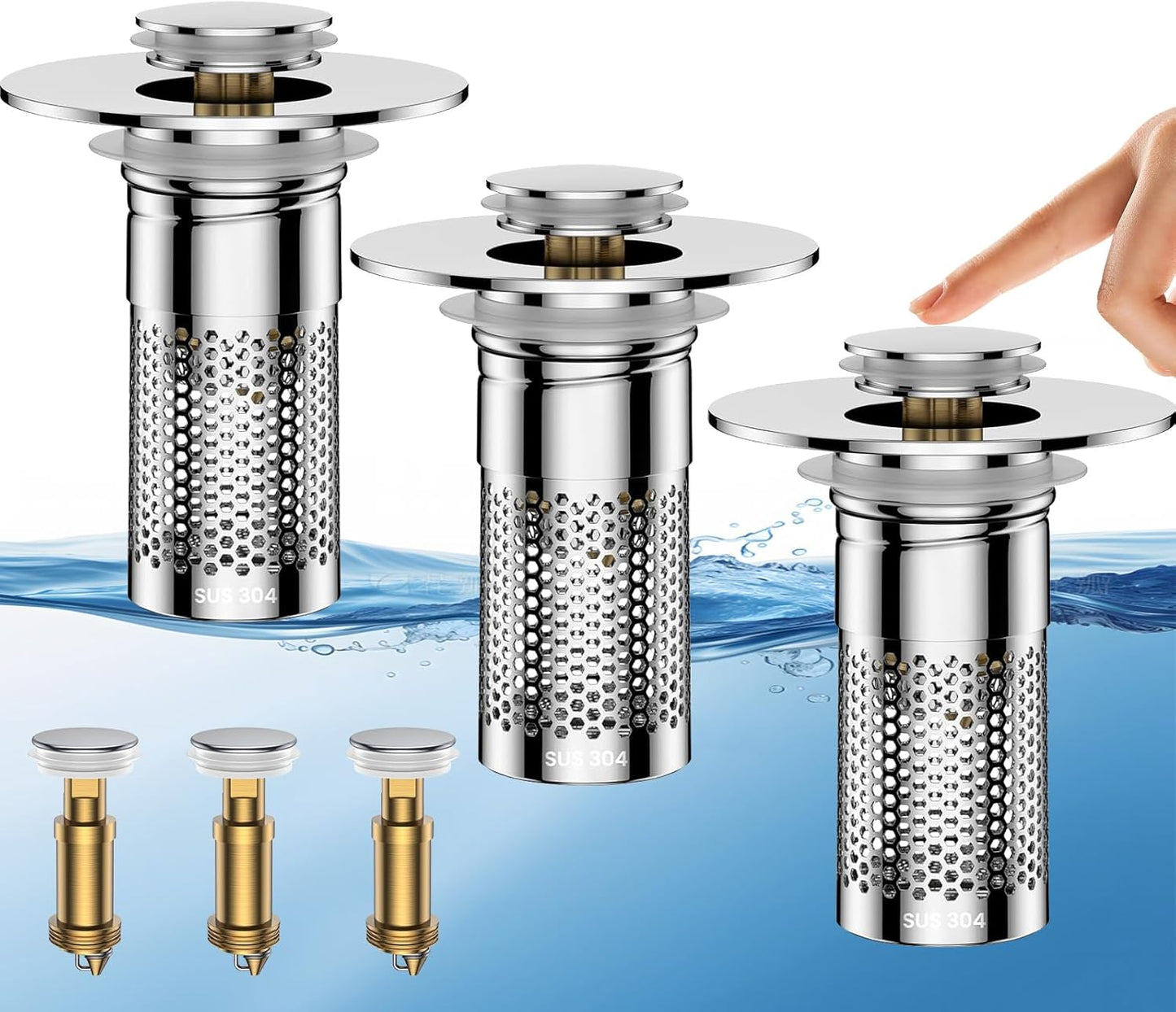 Bathroom Sink Drain Strainer,Universal Pop-Up Sink Stopper Hair Catcher, Anti-Clog Stainless Steel Drain Filter Basket, Removable Sink Drain for Bathroom Sink Stopper Replacement