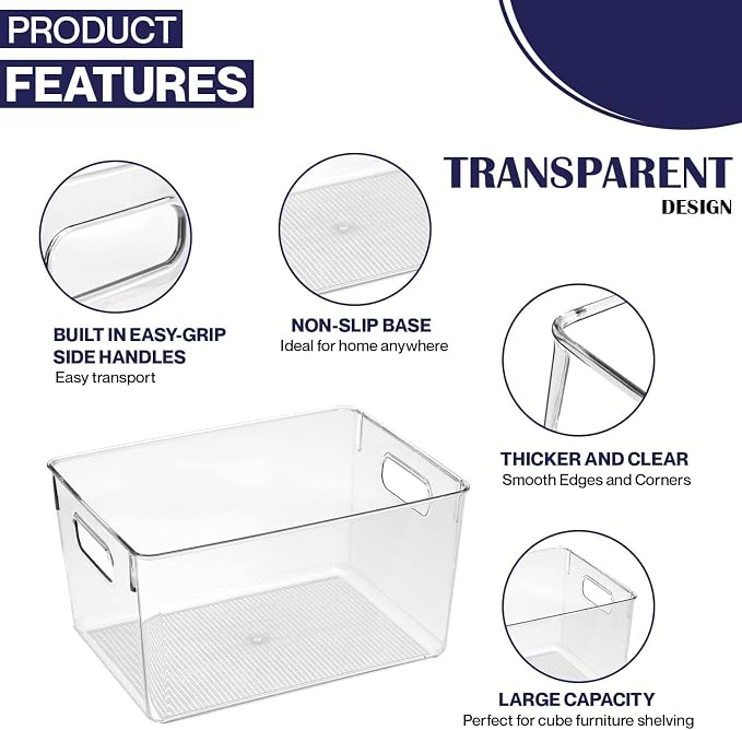 Clear Plastic Storage Bins, Pantry Organizers and Storage Containers Fridge Organizer Bins for Organizing Kitchen Cabinet Organizer Bin Bathroom Freezer Refrigerator Organization - Image 4