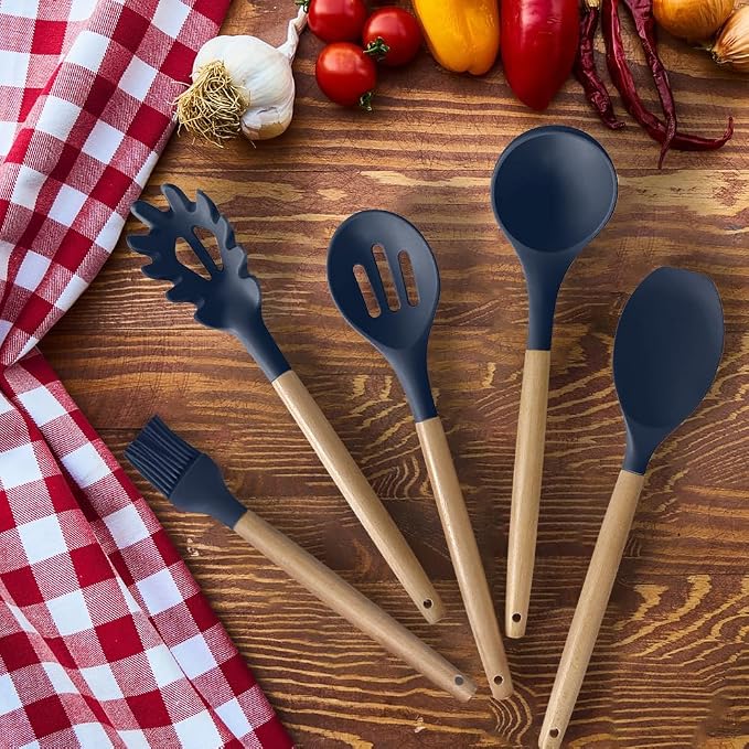 Cooking Utensils Set- 35 PCs Kitchen Utensils with Grater,Tongs, Spoon Spatula &Turner Made of Heat Resistant Food Grade Silicone and Wooden Handles Kitchen Gadgets Tools Set for Cookware - Image 4
