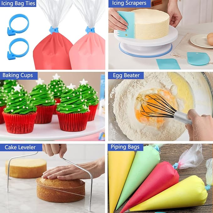 240PCS Cake Decorating Supplies Kits Cake Turntable, 100 Piping Bags 100 Disposable Cupcake Liners 24 Icing Piping Tips 3 Icing Scrapers 2 Spatulas Cake Leveler for Baking - Image 5